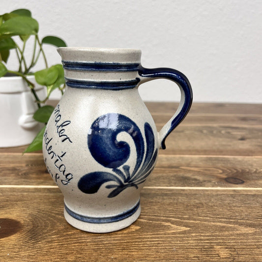 German Salt Glaze Pitcher Jug Cobalt Blue Kleiraba Keramik Westerwald Pottery 82