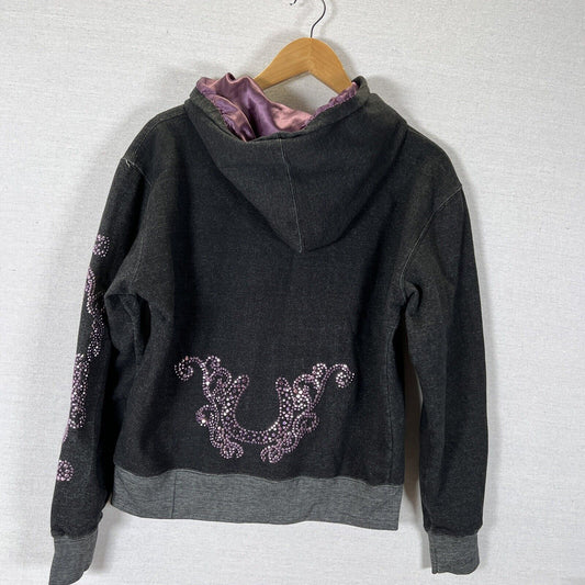 Girls Bedazzled Cowgirl Hardware Jacket Size Medium Black & Purple Hoodie