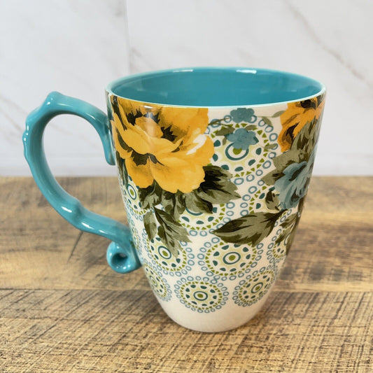 Pioneer Woman Jumbo Latte Coffee Rose Shadow Floral Blue Stoneware Mug 24oz Cup