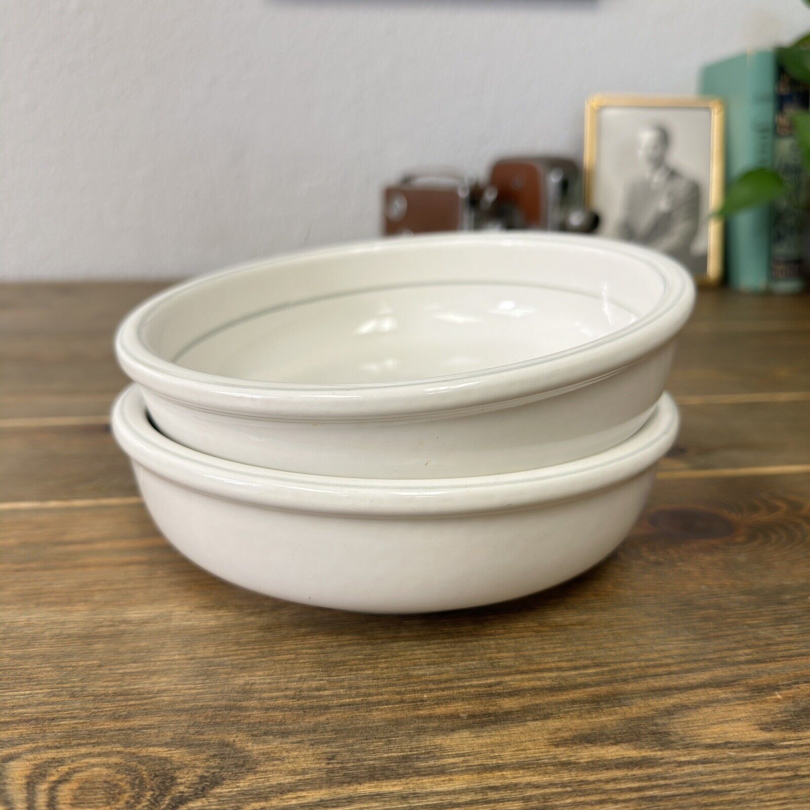 Trend Pacific Galaxy Stoneware White w/ Gray Pinstripe Set of 2 Bowls 6.5" x 2"