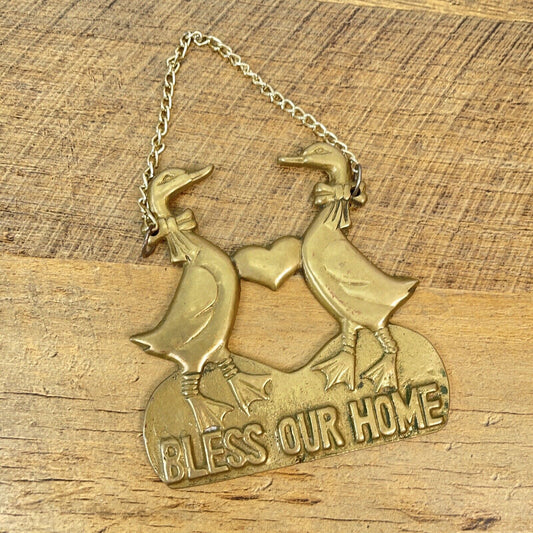 Vintage Brass Wall/Door Hanger”Bless Our Home”