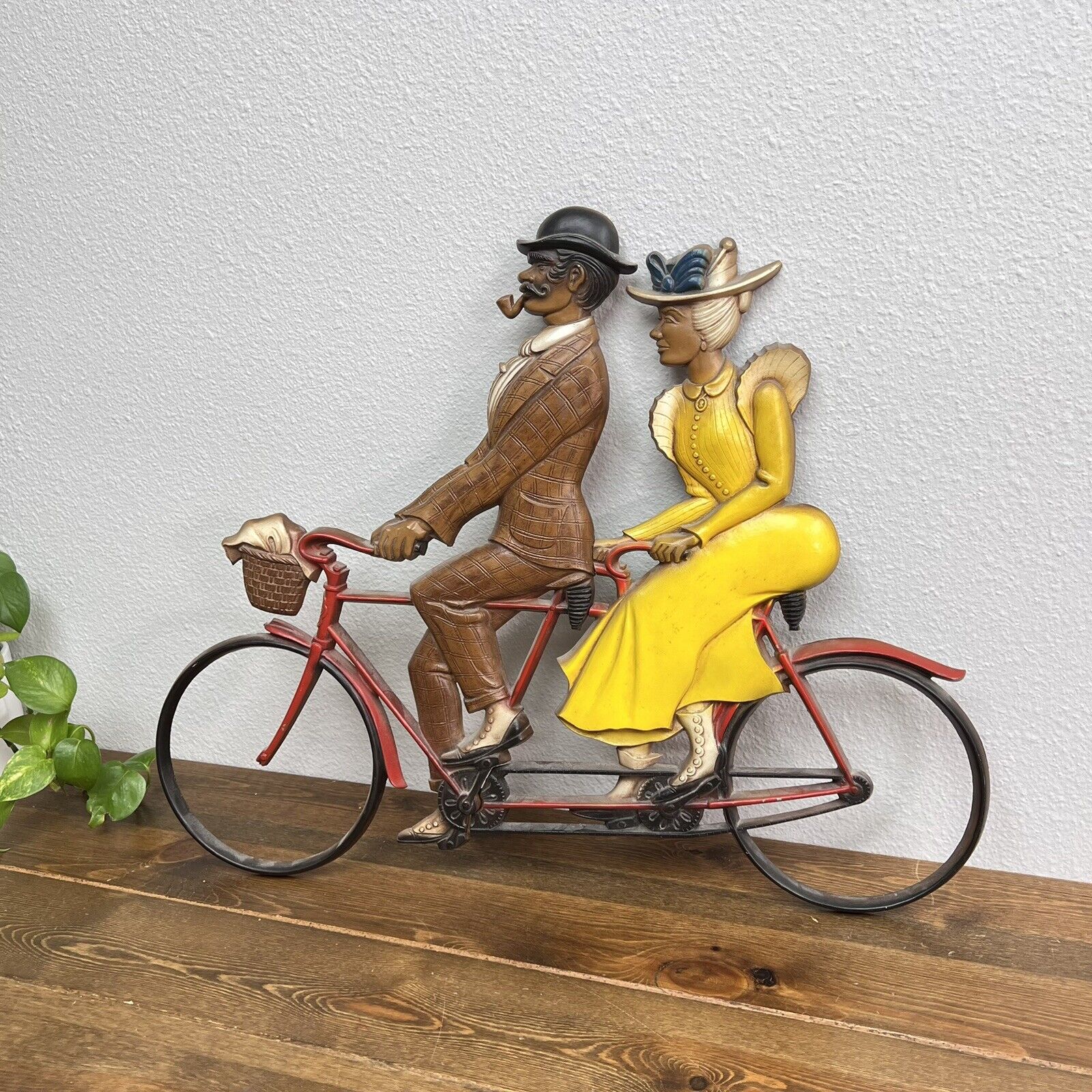 VTG 1967 Sexton Victorian Metal Wall Art Man Women Tandem Bicycle 23x18" RARE