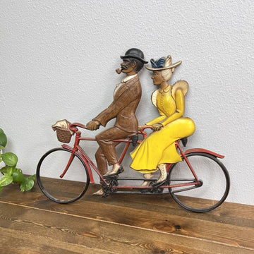 VTG 1967 Sexton Victorian Metal Wall Art Man Women Tandem Bicycle 23x18" RARE