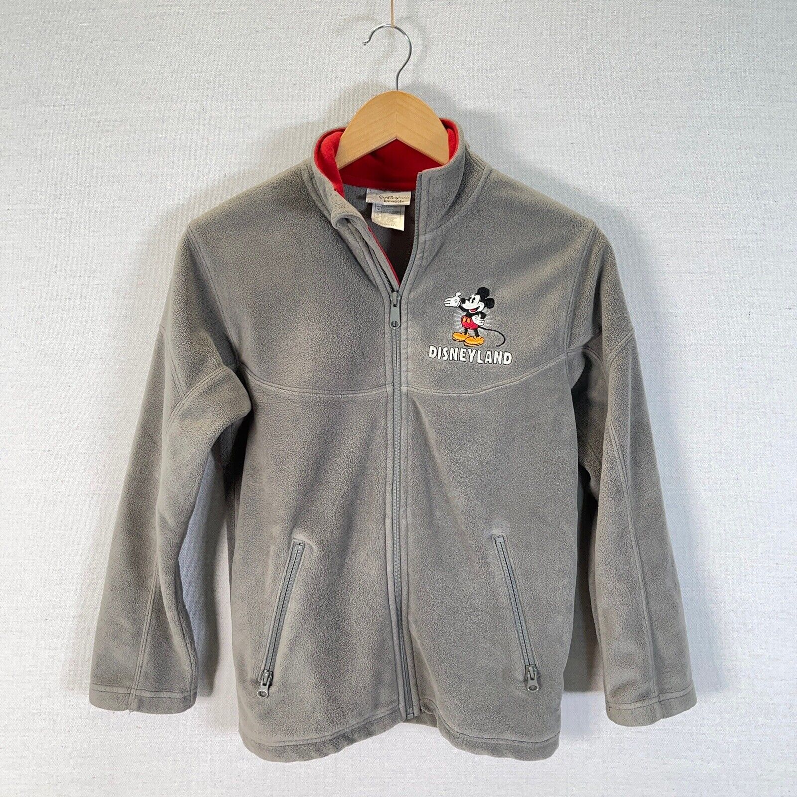 Walt Disney World Vintage Disneyland Mickey Kid’s Large Zip Fleece Jacket Gray