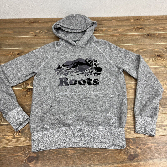 Roots Canada Size XS Pullover Hooded Kangaroo Pocket Sweatshirt Gray