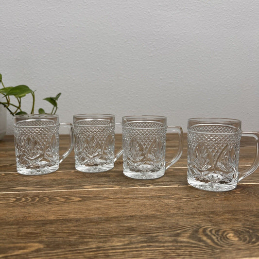 Vintage 1970's Cristal d' Arques Durand Antique Style Clear Glass Mug Set of 4