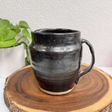 Studio Art Pottery Pitcher Handmade Black Glaze Artist Signed 6”