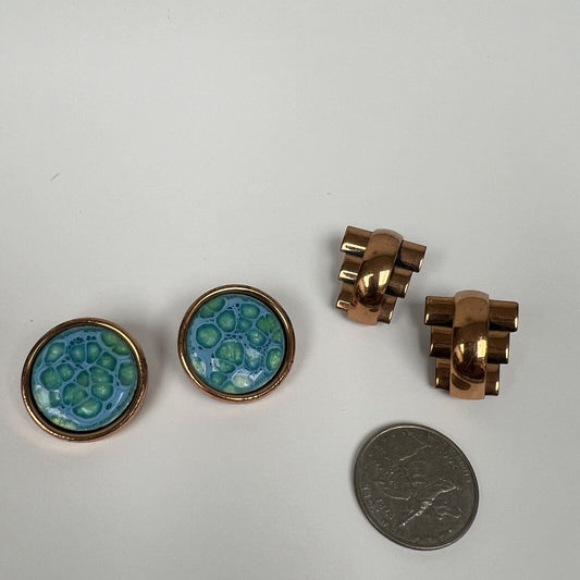 Earrings RENOIR Copper Tone Clip On Signed Vintage Set Of 2