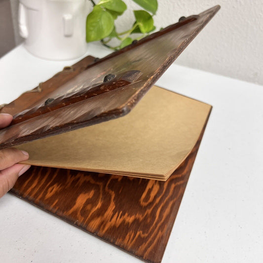 Golden Age-Wooden-My Scrapbook-Cover Hunt Scene-Rustic-Leather Binding