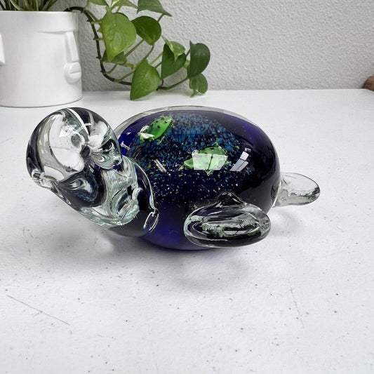 Hand Blown Art Glass Sea Turtle Paperweight Murano in Style