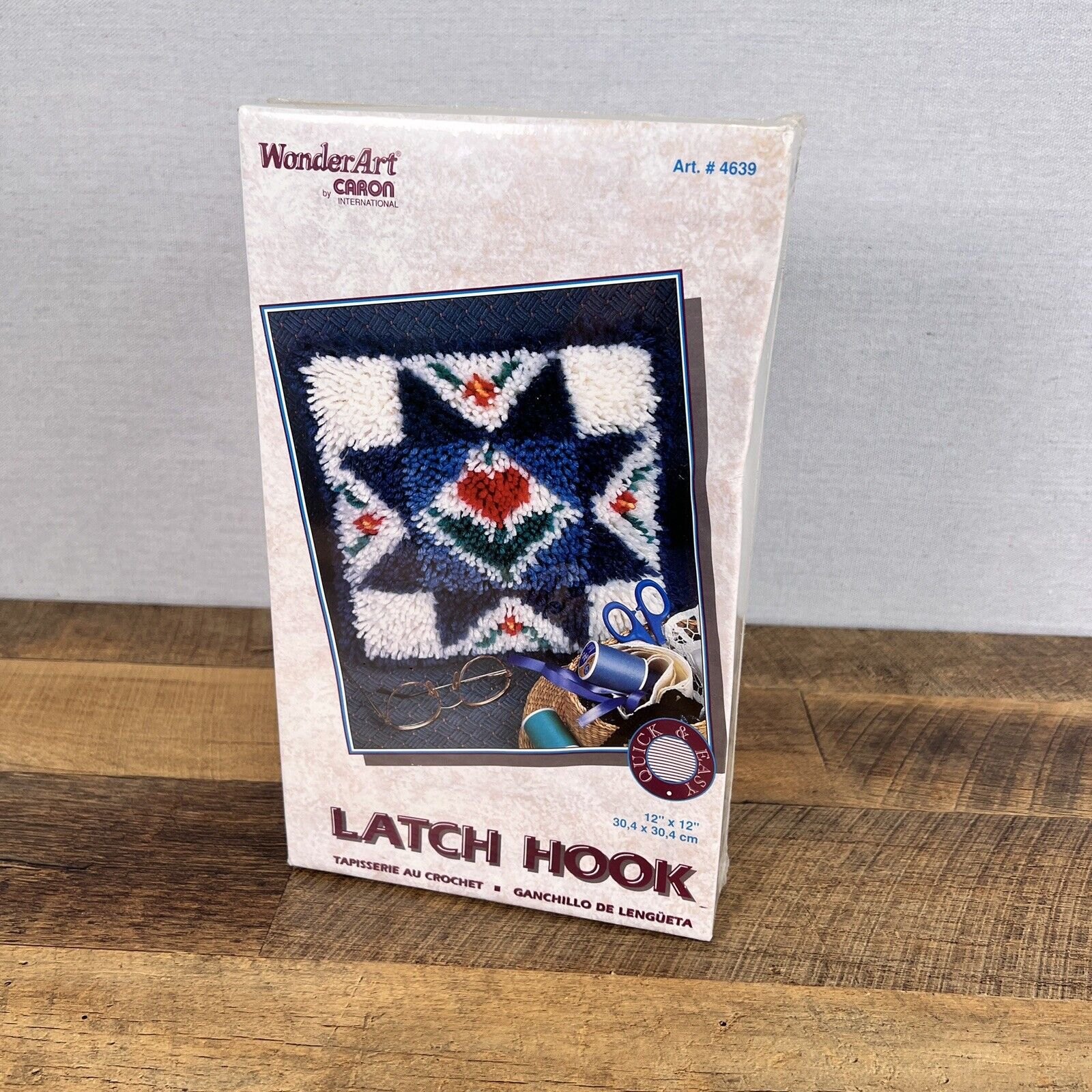 WonderArt CARON Quilt Block Flowers # 4639 LATCH HOOK KIT 12" X 12" NEW Sealed