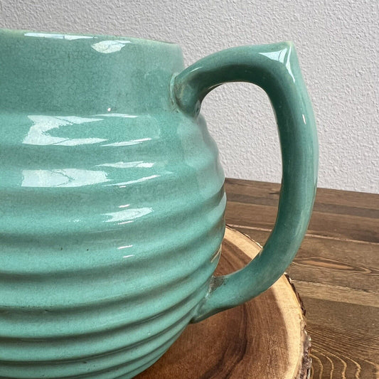 Vintage Green Ringware Beehive Pottery Pitcher / Farmhouse Decor / Bauer?