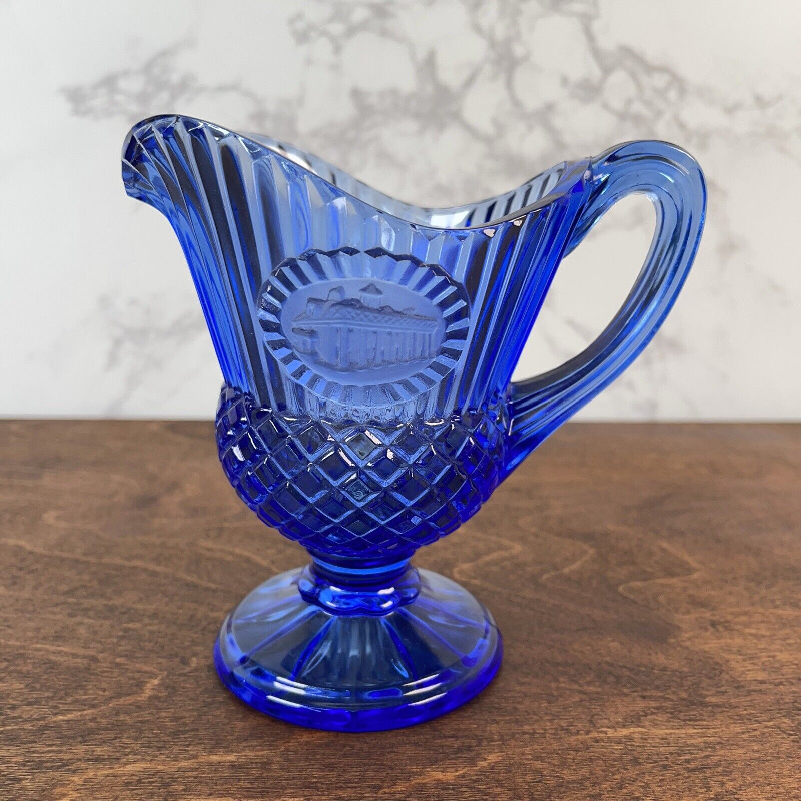 Vintage AVON Cobalt Blue Small Glass Pitcher Old Mount Vernon