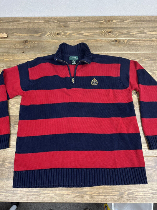 Ralph Lauren Women's Red and Blue Cotton Sweater L