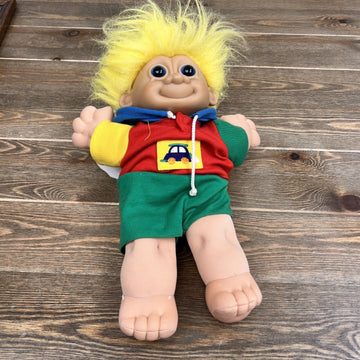 Vintage 80's Russ Berrie Trolls Kidz BUSTER 12" Soft Body Boy Doll Yellow Hair