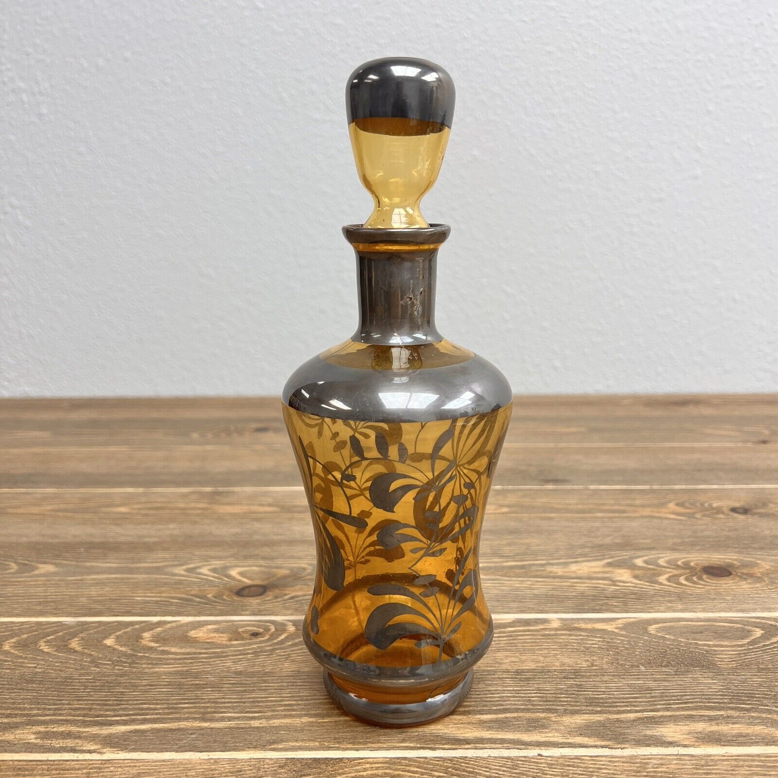 Vintage Italian Brown Glass Decanter floral pattern