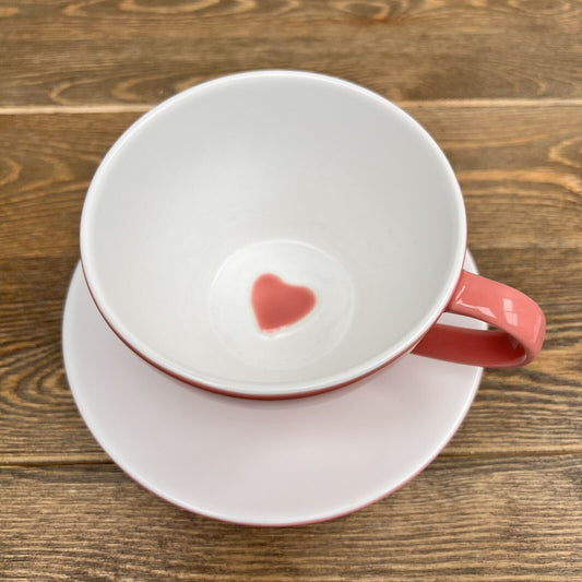 Starbucks 2005 Valentine Pink & White Heart Coffee Latte Cup And Saucer Set