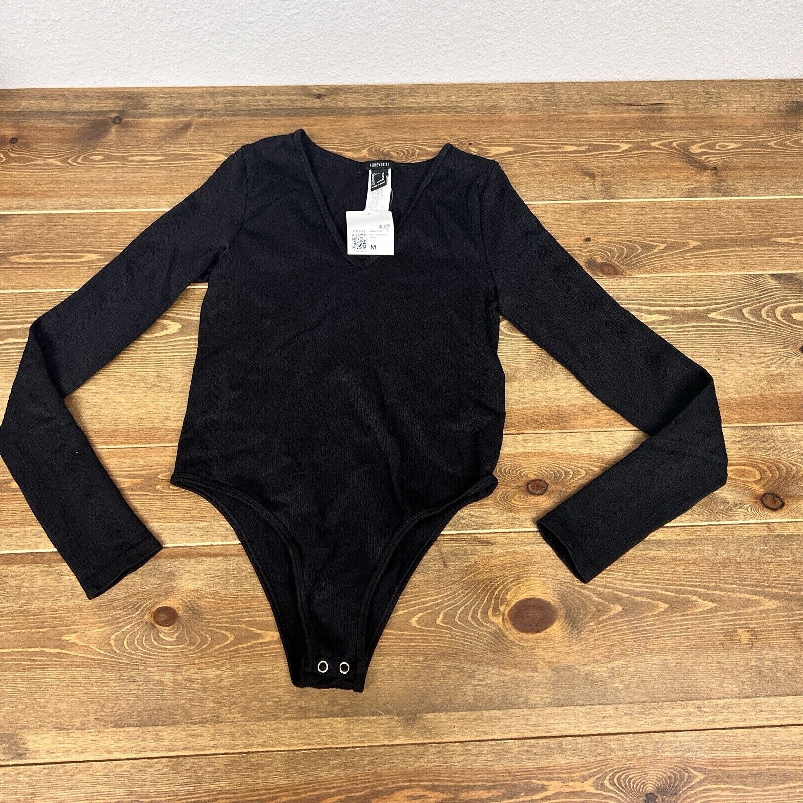 Brand New Forever 21 Black Bodysuit Long Sleeve Sz M