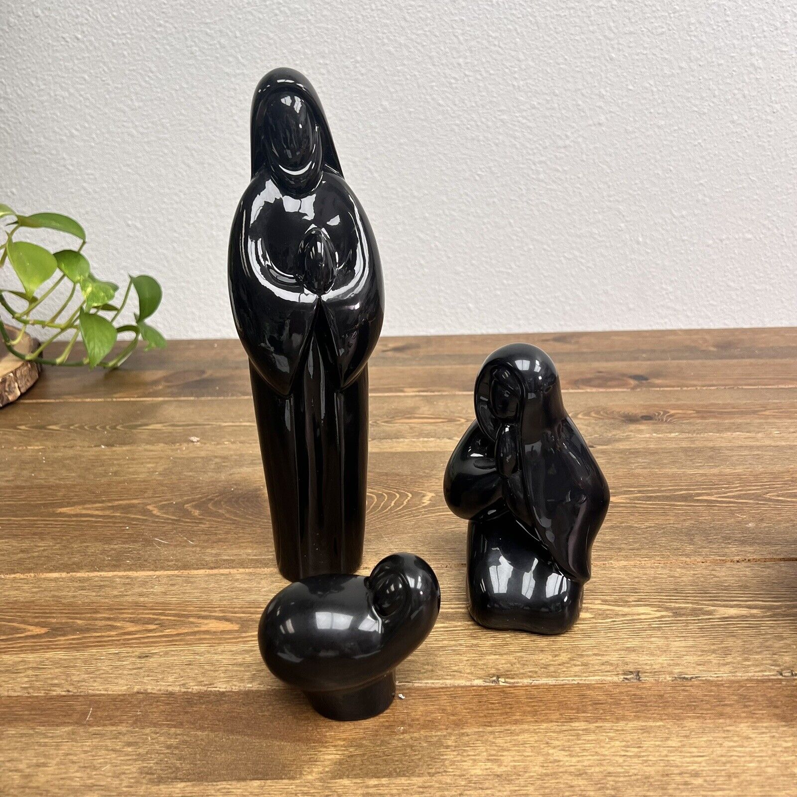 Modern Black Ceramic Nativity Scene Set of 3