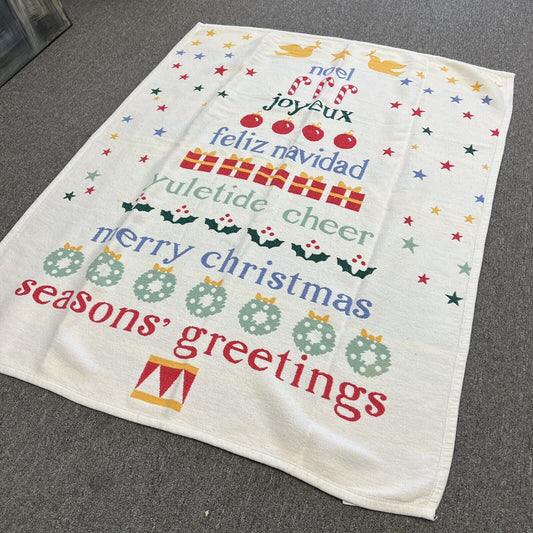 VTG Crown Crafts 1988 Christmas Cotton Throw Blanket 59”x47” made in USA