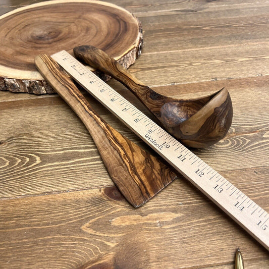 Olive Wood Spatula & Ladle for Cooking Serving Spoon