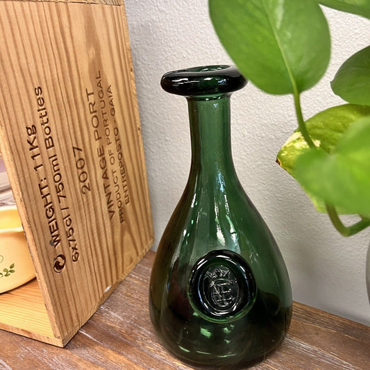 Danish Holmegaard Cherry Elsinore Wine Bottle Green Glass Carafe CE Crown