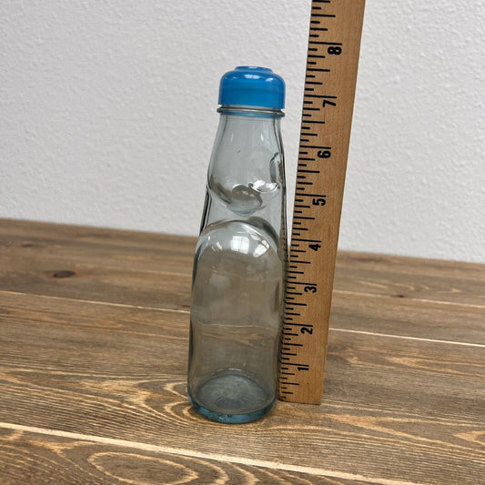 Clear Glass Japanese Ramune Codd Neck Soda Bottle with Marble Stopper & top