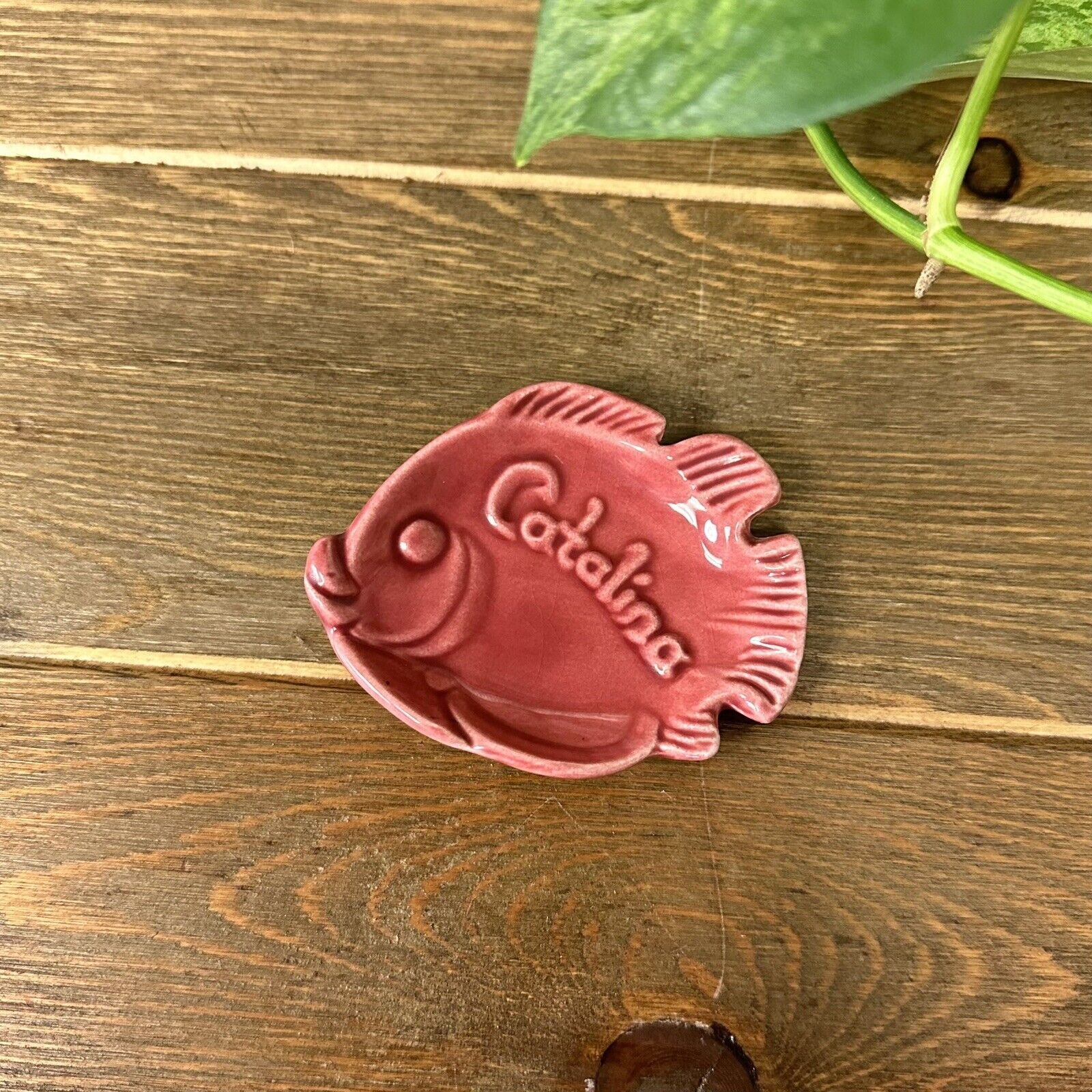 Rare Vintage Catalina Island Pink Red’ish Cemar Pottery Fish Ashtray 1940's