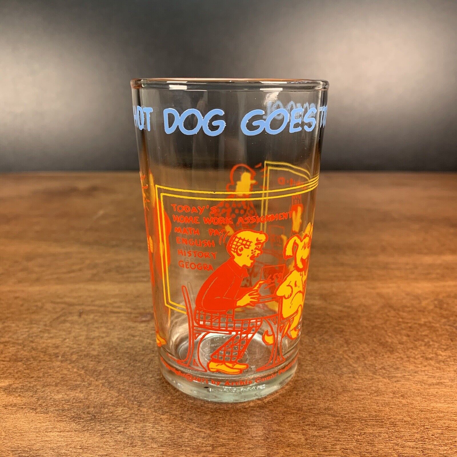 Vintage 1971 Archie Comics Hot Dog Goes to School  Juice Glass Cup