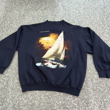 Tultex Vintage Sweats Navy Blue Crewneck Sweatshirt Sunset Beach Xl