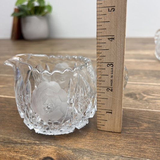 Lead Crystal Creamer Clear brilliant etched cut Glass Heavy