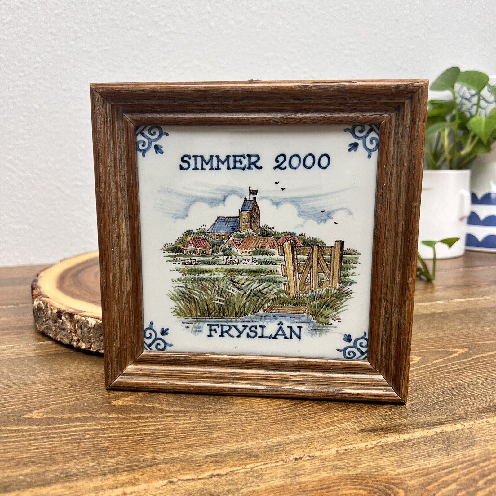 Vintage Framed Royal Delft Makkum Tichelaar Tile Hand Painted