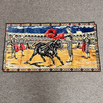 Vintage Velvet Bull Fighter Matador Wall Hanging Rug 37" x 20" Made In Italy