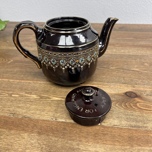 WWII Era Teapot Brown For England &Democracy” Staffordshire