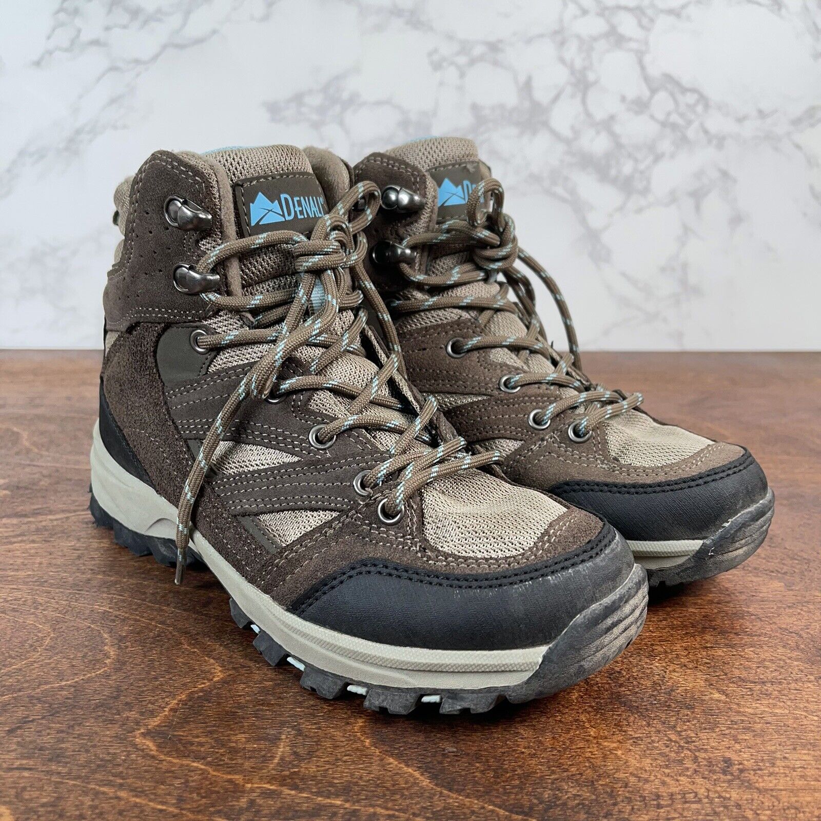 Denali Women's Trailblazer Hiking Boots Sz 5.5 Brown/Black w/Light Blue Accents