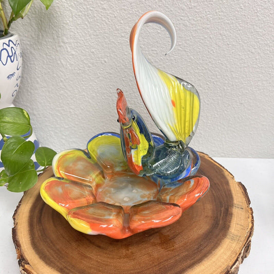 MURANO  Art Glass  Ashtray Rooster Hand Blow