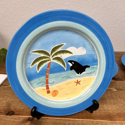 Seaworld Shamu Whale Dinner Plates Set Of 4 Hand Painted