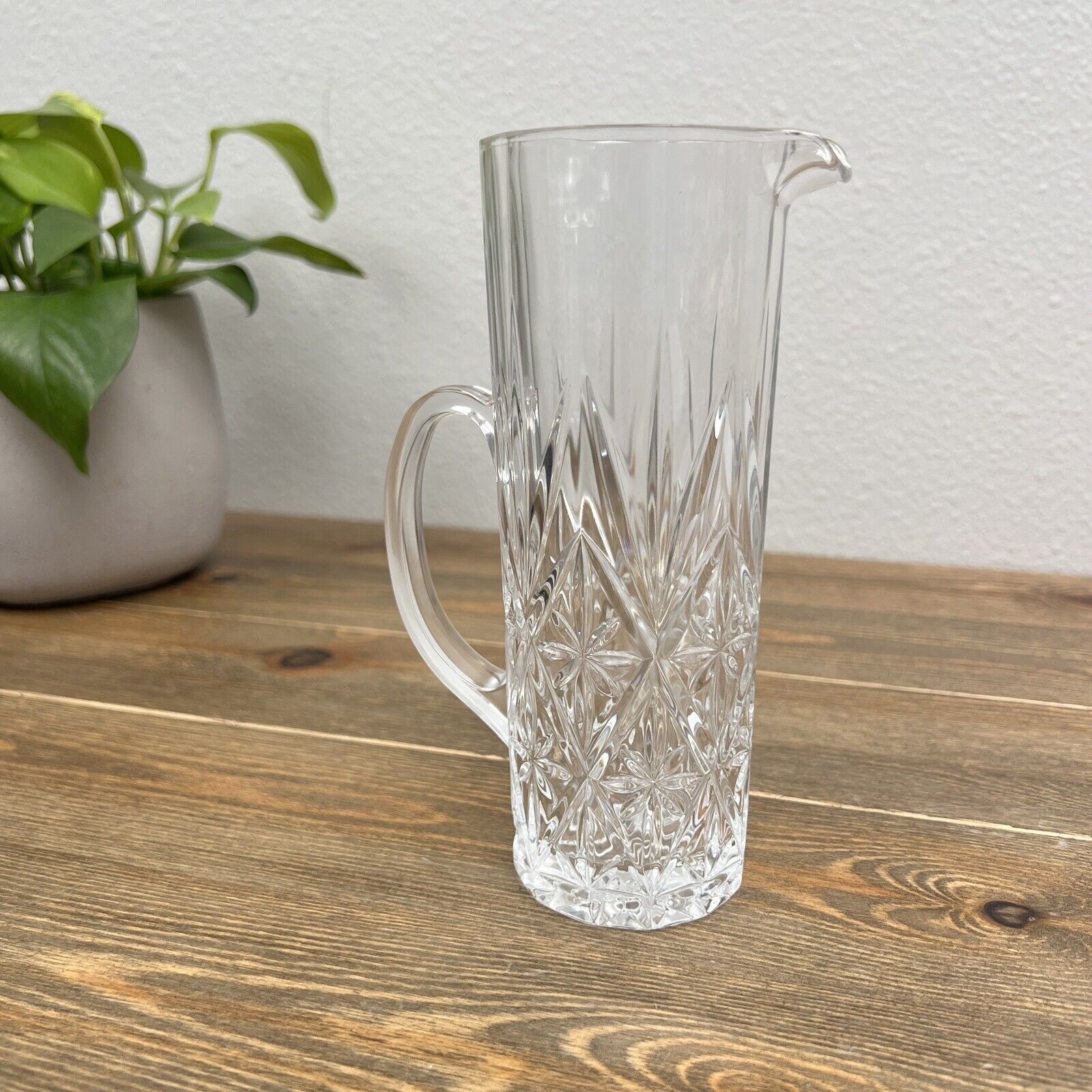 Beautiful 7 “ Tall Lead Crystal Starburst Design Handled Pitcher Replacement