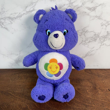 Care Bears Plush Purple Harmony Bear 2014 Sun Flower Embroidered Just Play