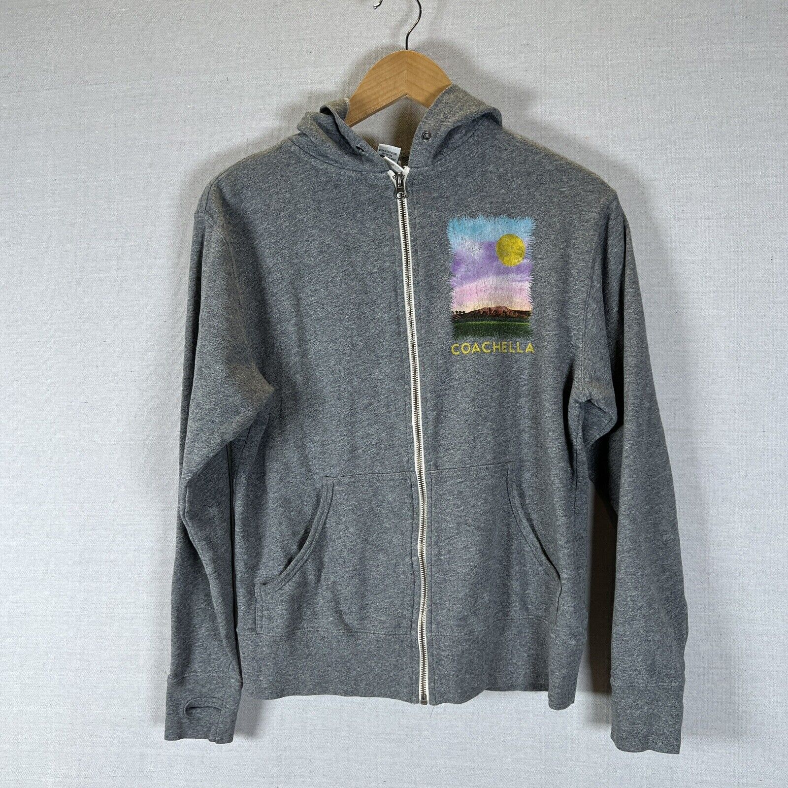 Coachella Concert 2015 Hoodie Womens Sz M Gray Full Zip