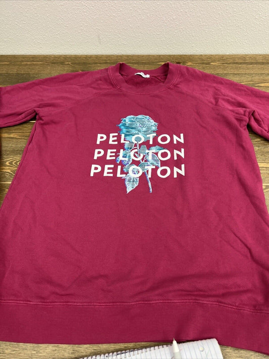 Peloton Repeat Logo Digital Rose Graphic Dark Pink Oversized Sweatshirt Size S