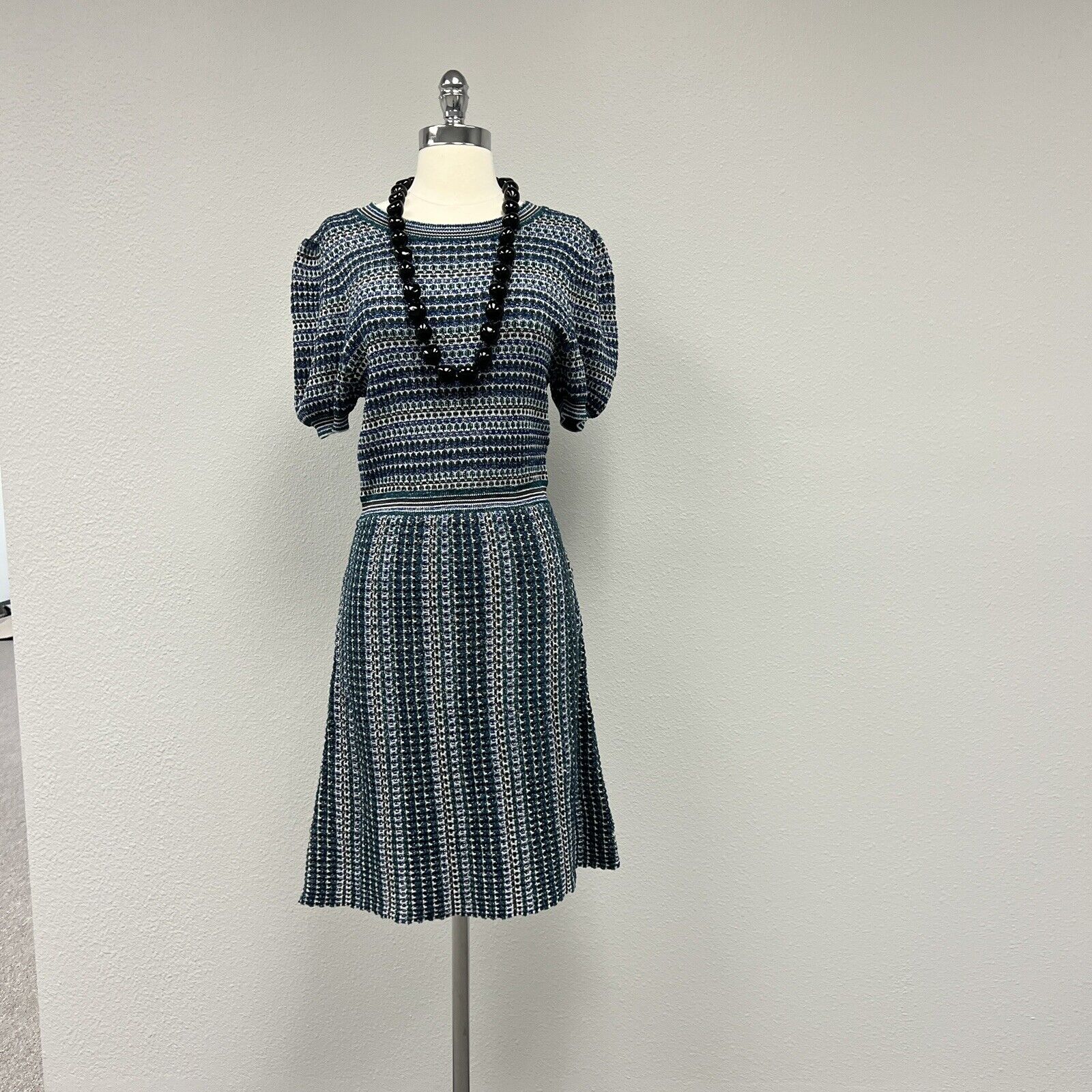 Free People Women's Dress Size M Blue Stripe Knit Cotton Blend Short Sleeve