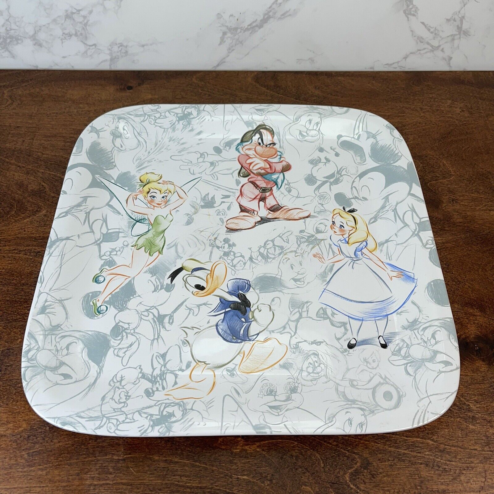 World of Disney Studio Collection 15" Platter Grumpy, Tinkerbell, Donald, Alice