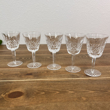 Vintage Waterford Crystal Lismore 5 Claret Wine Glasses - 5 7/8 "