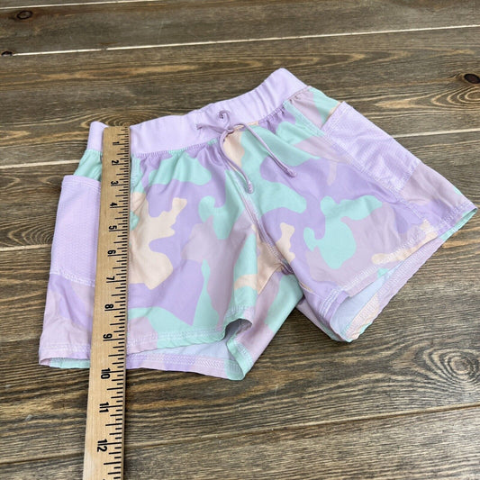 Girls Tek Gear Woven Running Shorts Pink Camo, Drawstring Waist Size 7