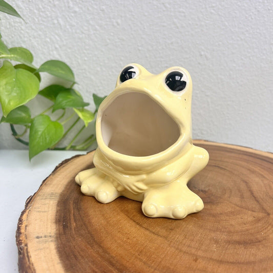 Vintage Ceramic SCRUBBER FROG Open Wide Mouth Red Yellow SPONGE SOAP Holder