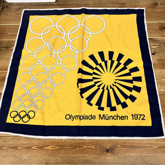 1972 MUNICH OLYMPICS Blue & YellowSilk Commemorative Scarf w MCM Geometric print