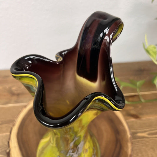 Vintage E Zareh Baijan Art Glass Ewer Vase Gold Plum Signed Hand Blown 13" Tall