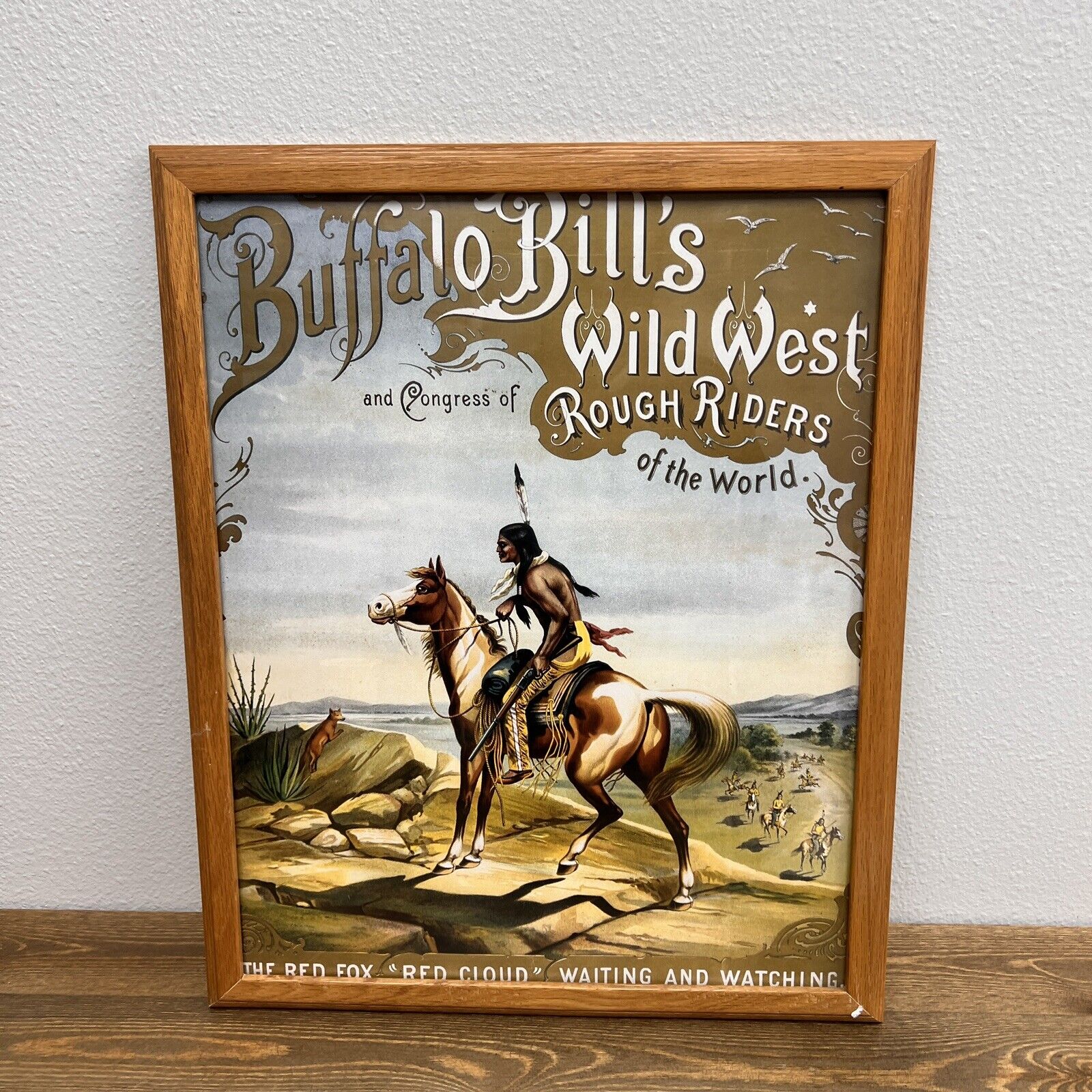 Vintage Glass Framed Poster Buffalo Bill's Wild West Rough Riders “Red Cloud”