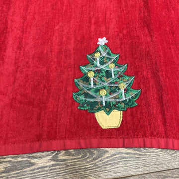 R A Briggs Red Christmas Bath Towel Christmas Tree Design